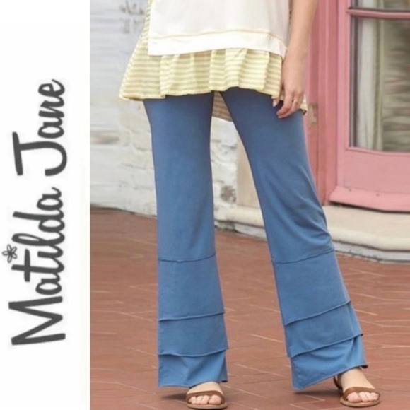 Matilda Jane Pants - Matilda Jane | Finn Tiered Pants Full Length Ceil Blue Stretch Wide Leg
